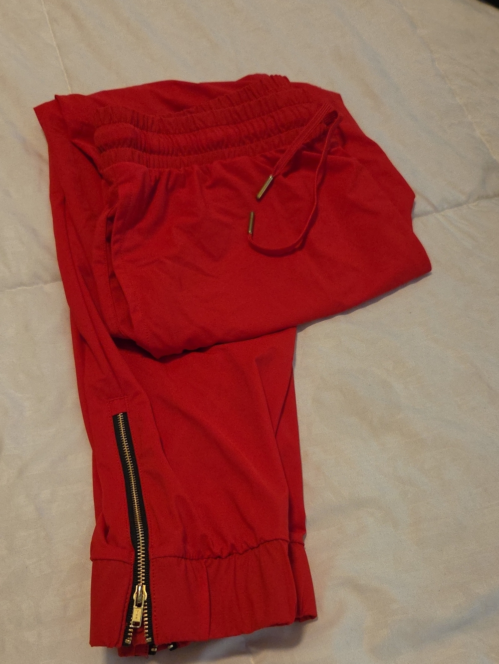 ZYIA Red Jogger Pants with Gold Accent Zipper